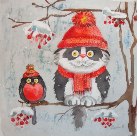 Новогодняя кошечка раскраска