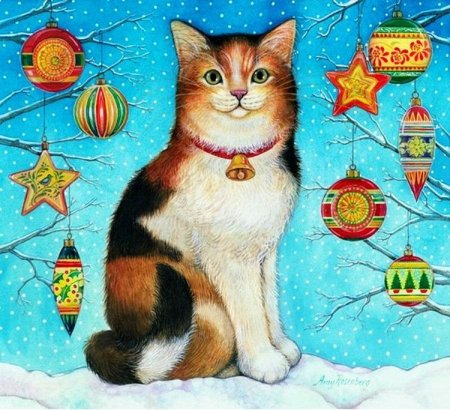 Раскраска новогодний котик