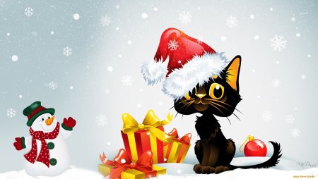 Новогодний кот акварель
