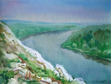 Река Волга рисунок карандашом