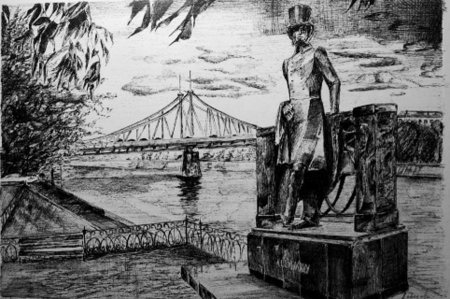 Староволжский мост в Твери рисунок