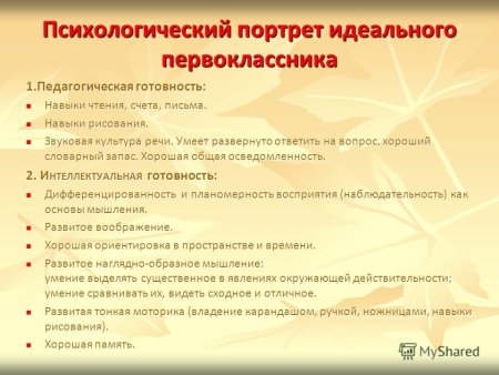 Психологический портрет идеального первоклассника