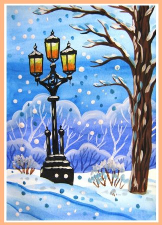 Правополушарное рисование зимний город