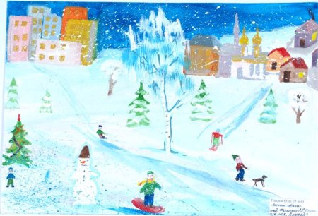 Зима в городе рисунок