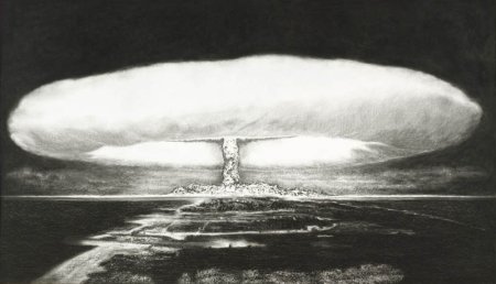 Взрыв атомной бомбы черно белое
