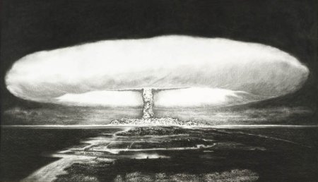 Взрыв атомной бомбы черно белое