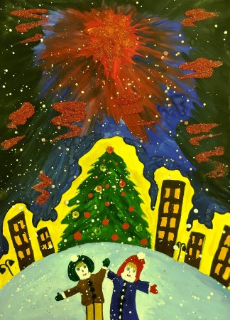 Новогодний фейерверк рисунок на конкурс