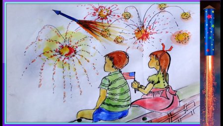 Фейерверк нарисовать детям