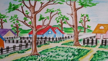 Поселок городского типа рисунок для детей пейзаж