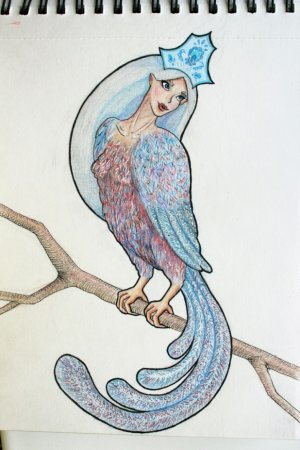 Птица Гамаюн карандашом