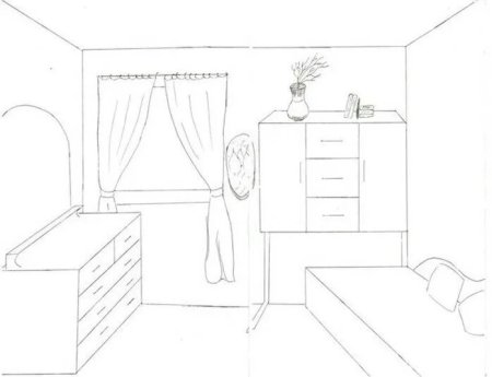 Рисунок комнаты карандашом