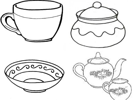 Посуда. Раскраска
