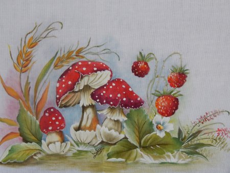 Земляника вышивка с грибами