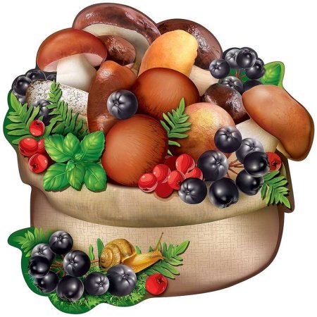 Лукошко с грибами и ягодами