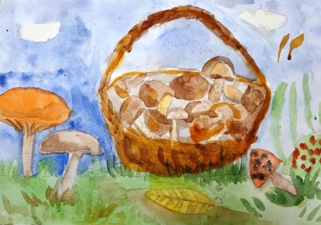 Рисование корзина с грибами