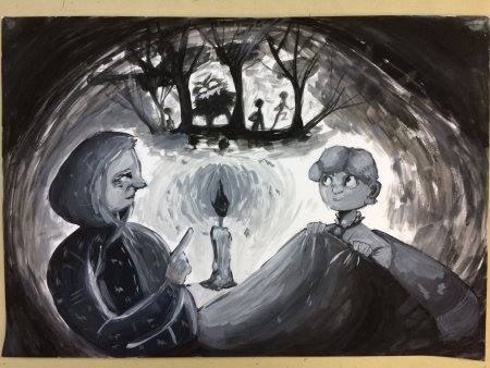 В углу картина Мусоргского