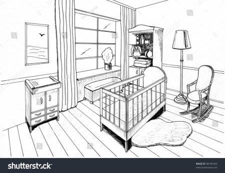 Интерьер цветными карандашами