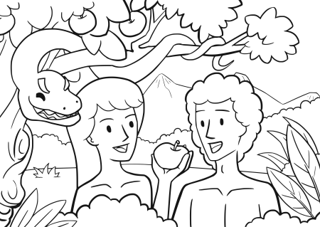 Раскраска адам и ева в Эдемском саду