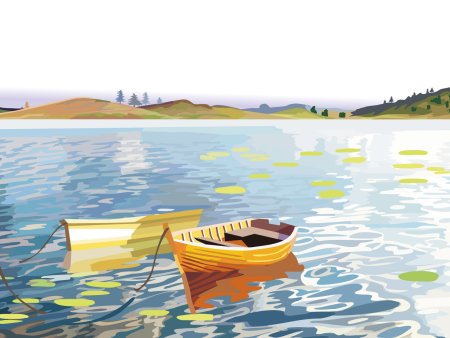 Лодка на озере рисунок