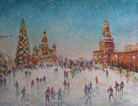 Каток на красной площади живопись
