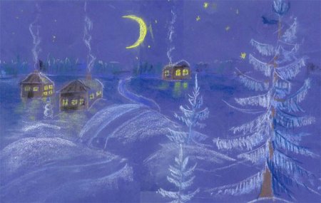 Зимний вечер рисование
