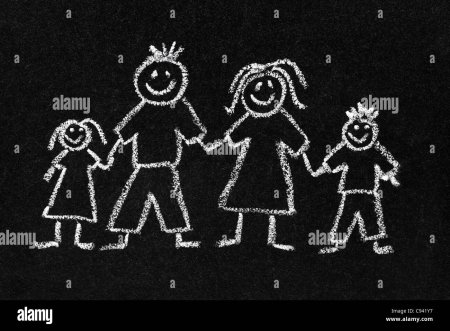 Рисунки на меловой доске семья