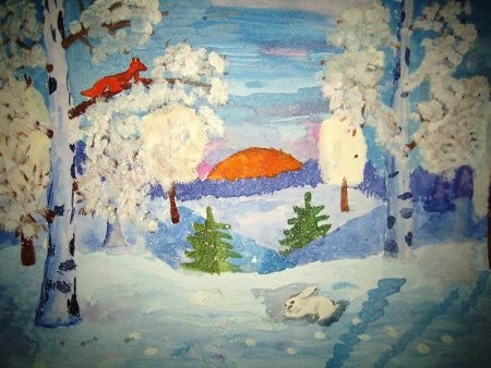 Рисование зимний лес