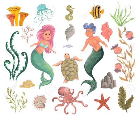Рисунок в морском стиле Русалочка