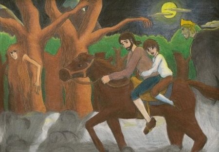 Рисунок к балладе Лесной царь ф Шуберта