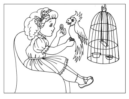 Раскраска попугай в клетке