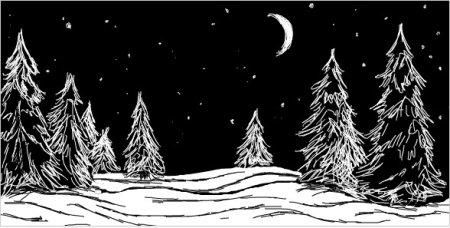 Рисование зима на черном фоне