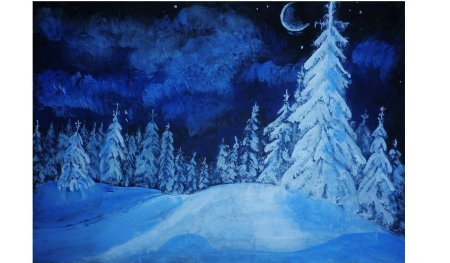 Сказочный ночной зимний лес