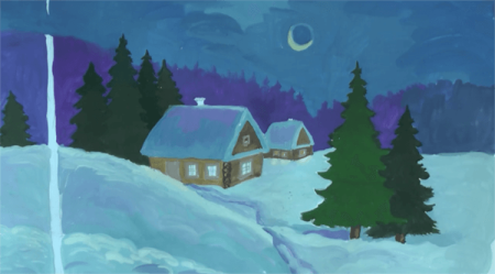 Зимнее утро рисунок