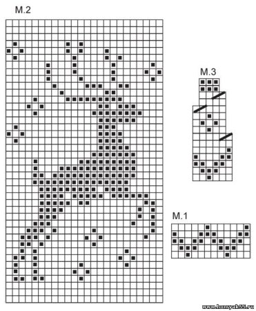 Схема вязки оленя спицами на свитере