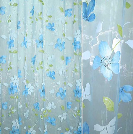Тюль с голубыми цветами