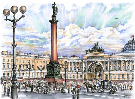 Дворцовая площадь в Санкт-Петербурге акварель