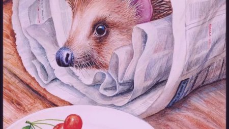 Рисунок ежа с яблоком