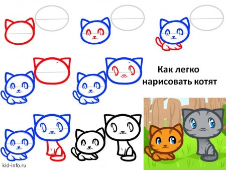 Схема рисования котенка для детей