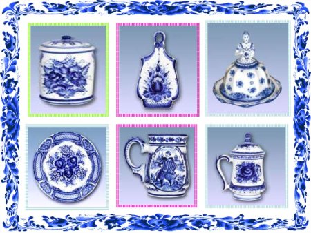 Изо комплект "Сказочная Гжель". ( Альбом + основа для росписи)