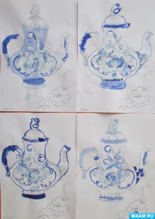 Рисование в подготовительной группе на тему посуда Гжель