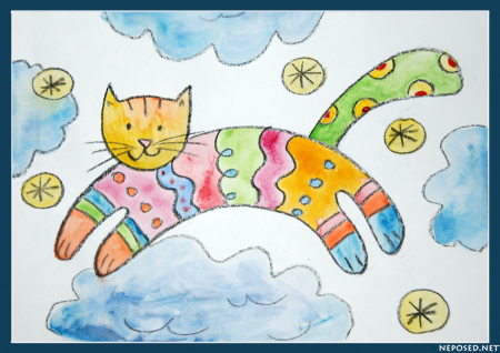 Котик красками для детей