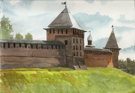Новгородский Детинец Великий Новгород акварелью