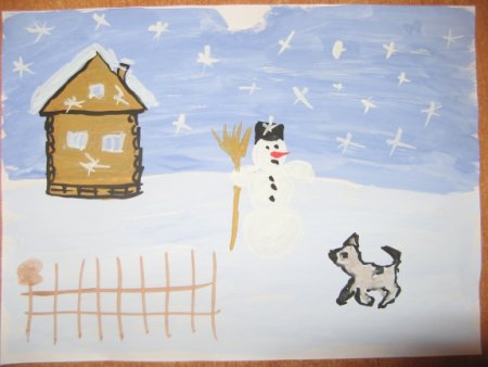 Детские рисунки зима в деревне