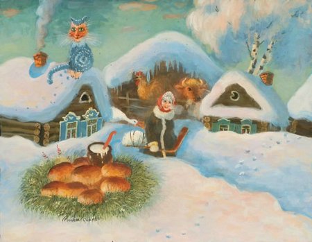 Зимняя деревня рисунок для детей