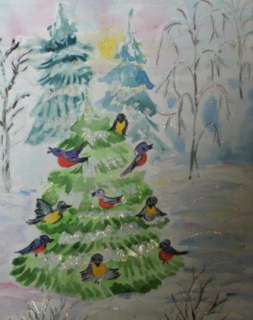 Рисование зимней елочки