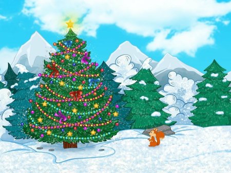 Зимний лес мультяшный