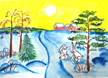 Рисование зима в городе