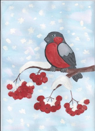 Снегирь красками для детей