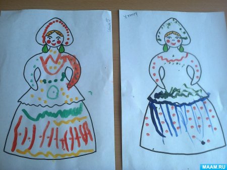 Дымковская игрушка Барыня рисование в старшей группе