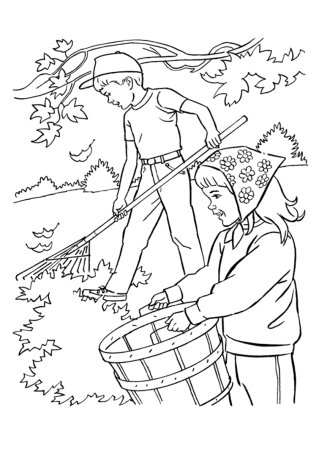 Раскраска труд людей осенью для детей